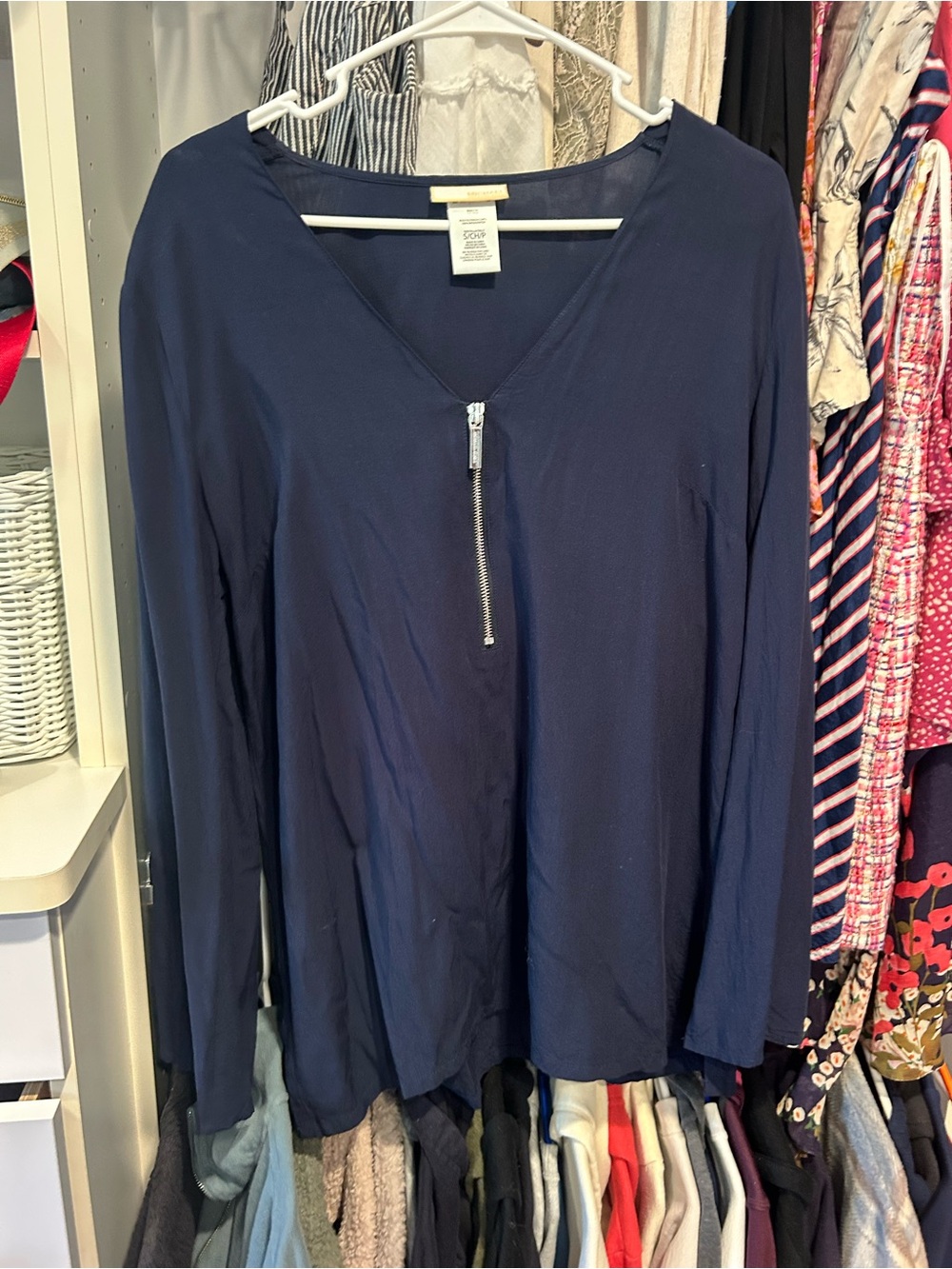MICHAEL Michael Kors Navy Long Sleeve Zip-Front Top size small